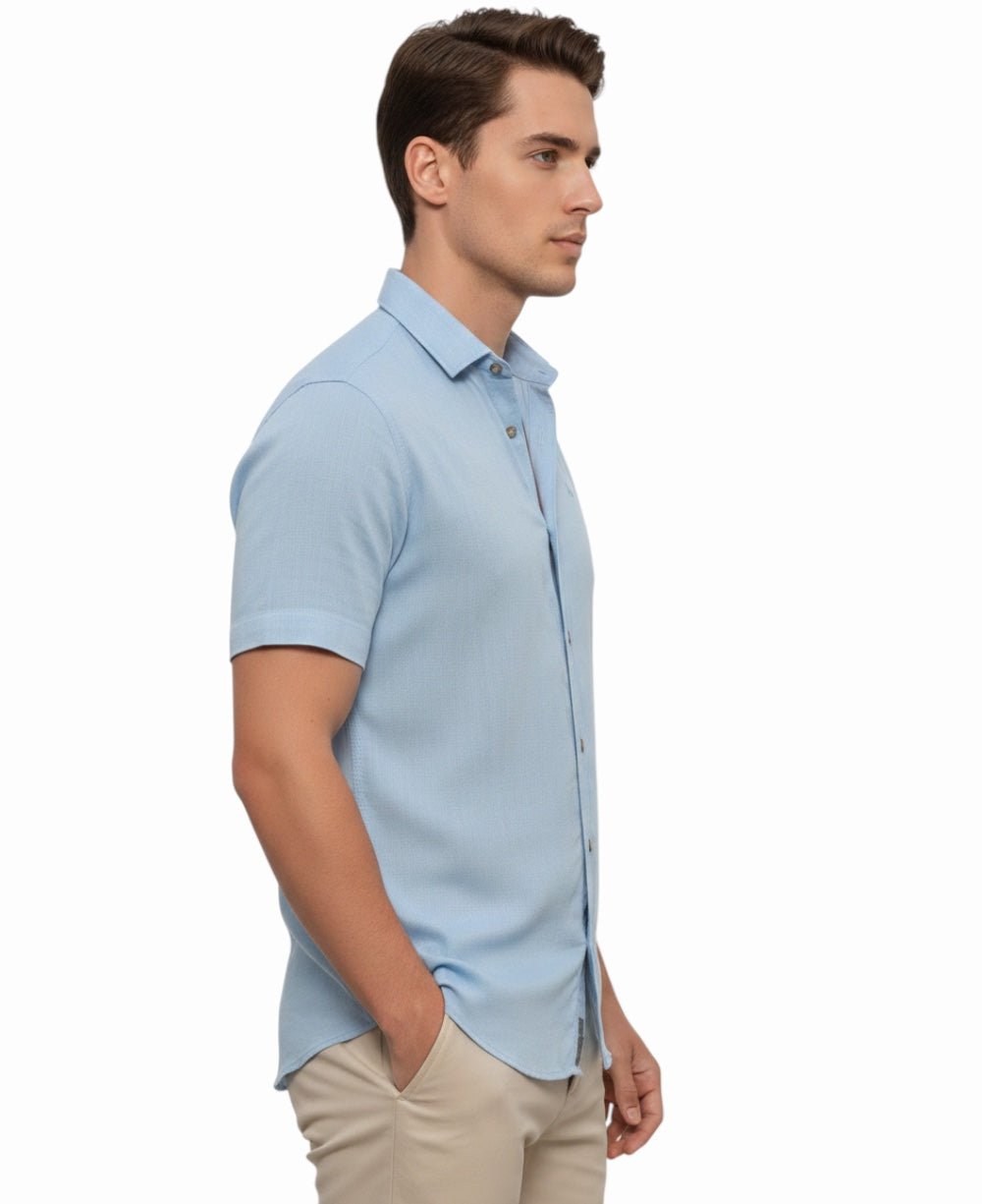 Camisa Azul Masculina Manga Curta - Per Pochi