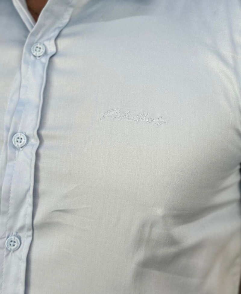 Camisa Social Azul Bebe Manga Curta Básica Acetinada - Paladho's Jeans Wear