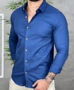 Camisa Social Azul Marinho Masculina Básica - Fdvixx