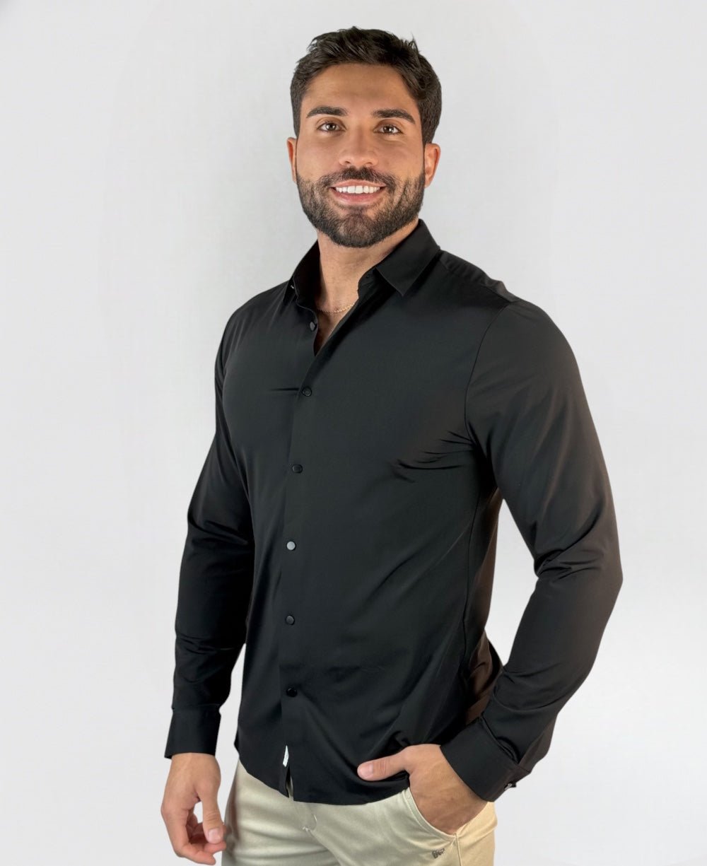 Camisa Manga Longa Tech Poliamida sem Costura Preto - Per Pochi