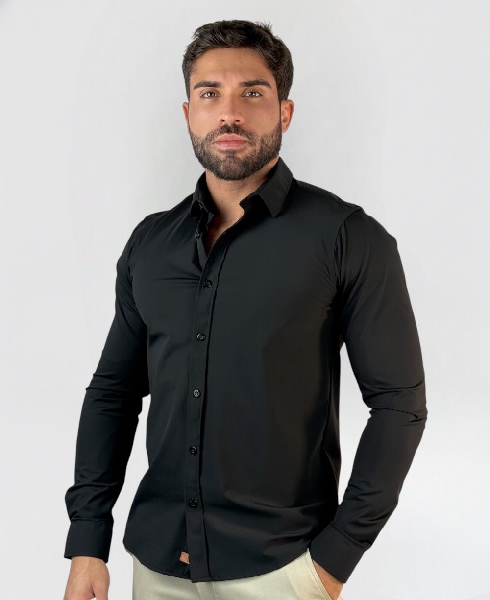 Camisa Manga Longa Tech Poliamida sem Costura Preto - Per Pochi