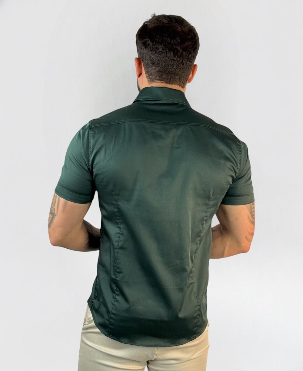Camisa Social Verde Manga Curta Masculina Básica - Paladho's Jeans Wear