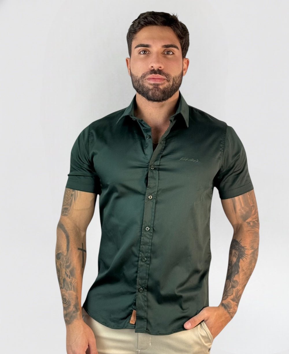 Camisa Social Verde Manga Curta Masculina Básica - Paladho's Jeans Wear