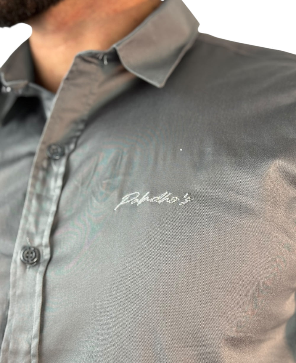 Camisa Social Cinza Chumbo Manga Curta - Paladho's Jeans Wear