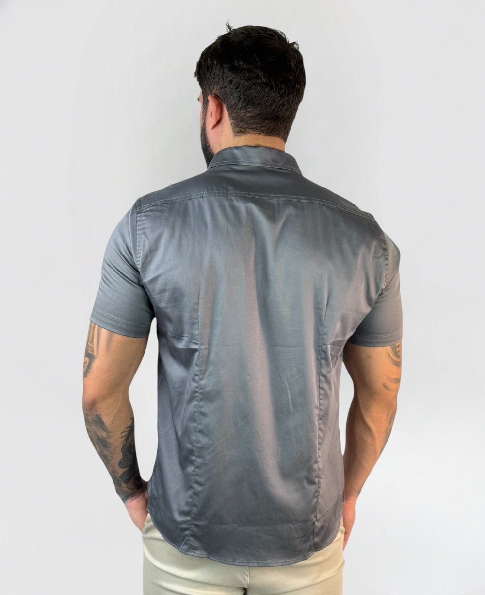 Camisa Social Cinza Chumbo Manga Curta - Paladho's Jeans Wear