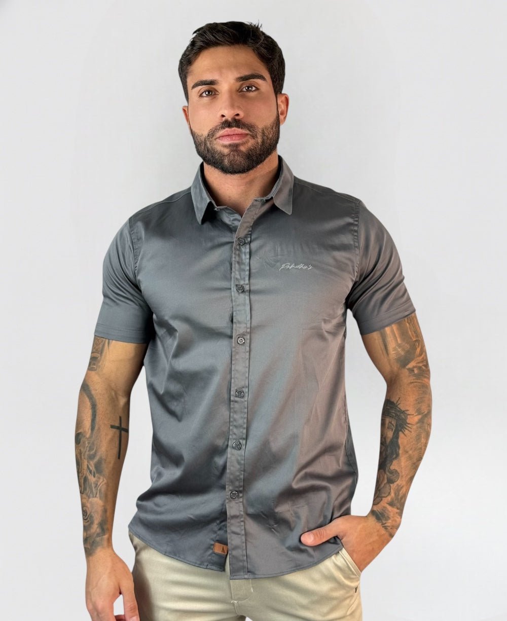 Camisa Social Cinza Chumbo Manga Curta - Paladho's Jeans Wear