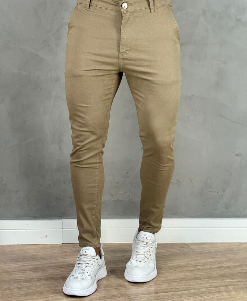 Calça Alfaiataria Sarja Caqui Masculina Super Skinny - Codi Jeans