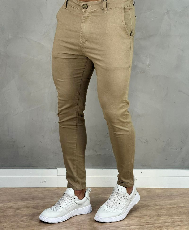 Calça Alfaiataria Sarja Caqui Masculina Super Skinny - Codi Jeans