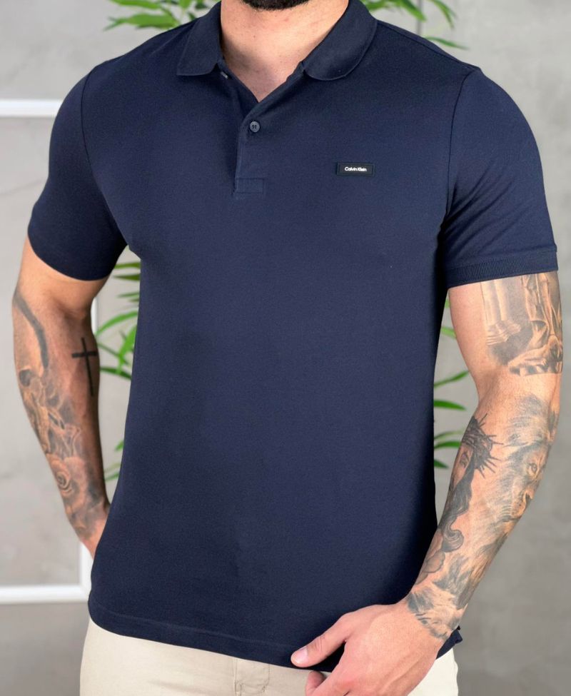 Camisa Polo Azul Marinho Masculino Slim Piquet - Calvin Klein