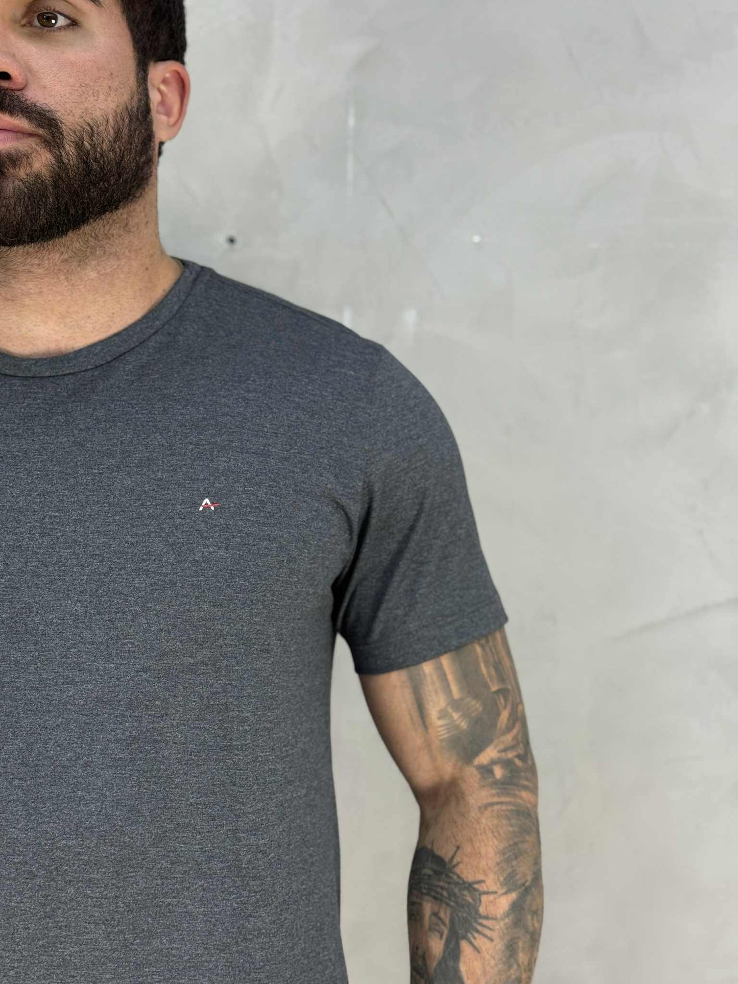 Camiseta Grafite Mescla Masculina Malha Regular - Aramis