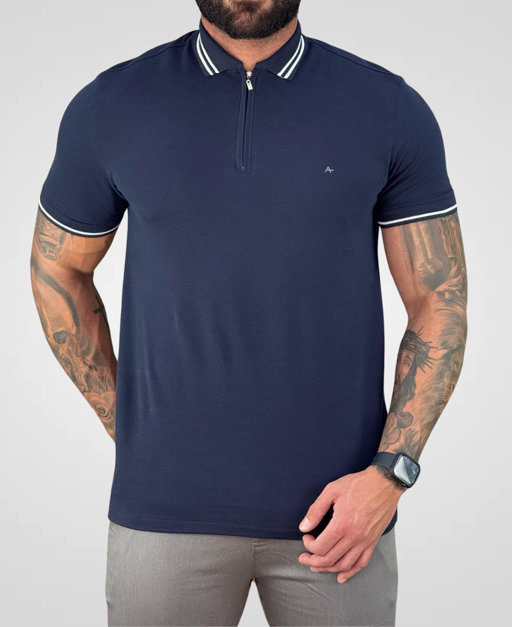 Camisa Polo Azul Marinho Masculina Piquet New Classic - Aramis