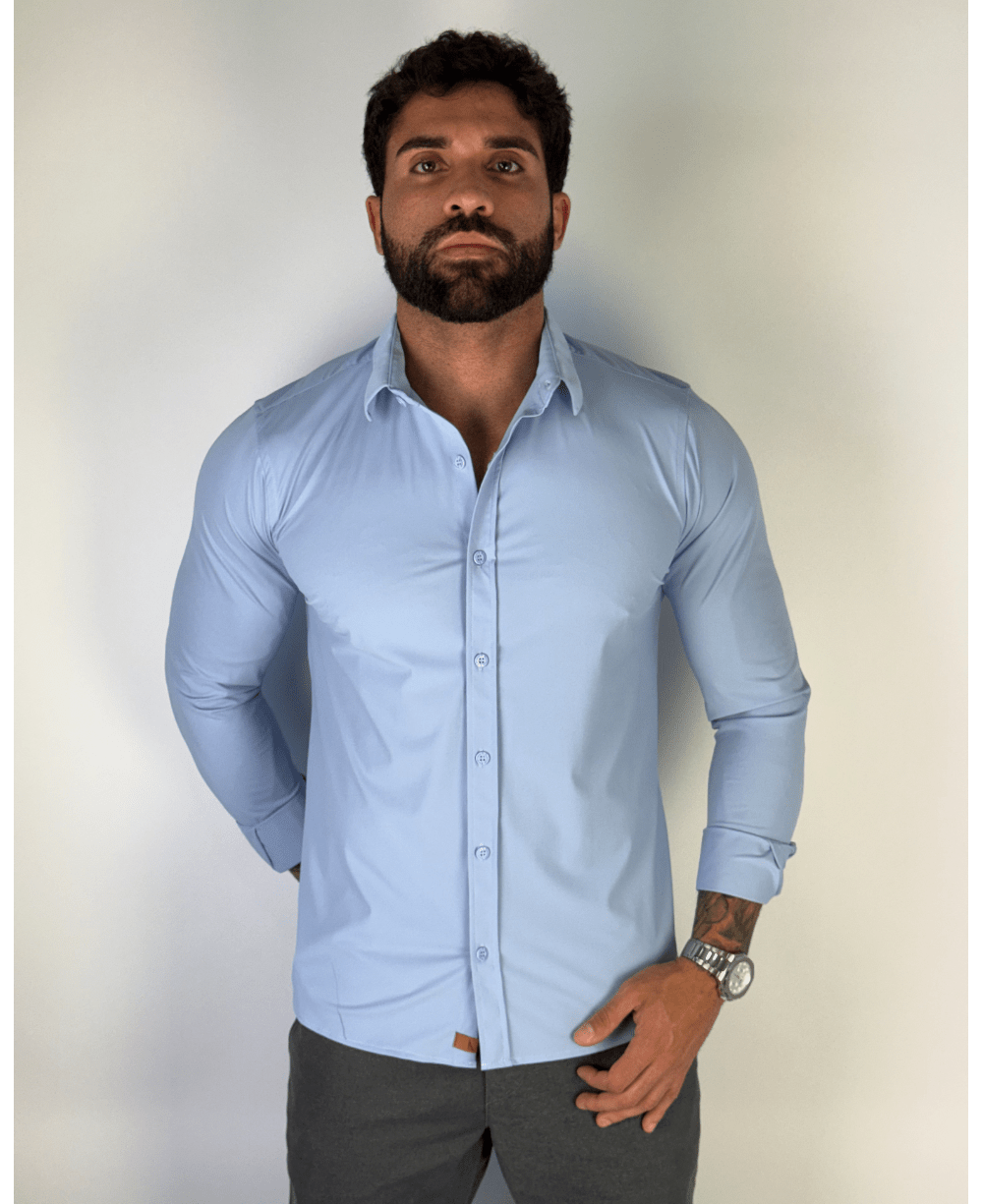 Camisa Social Manga longa Azul Fibra de Bambu - Paladhos