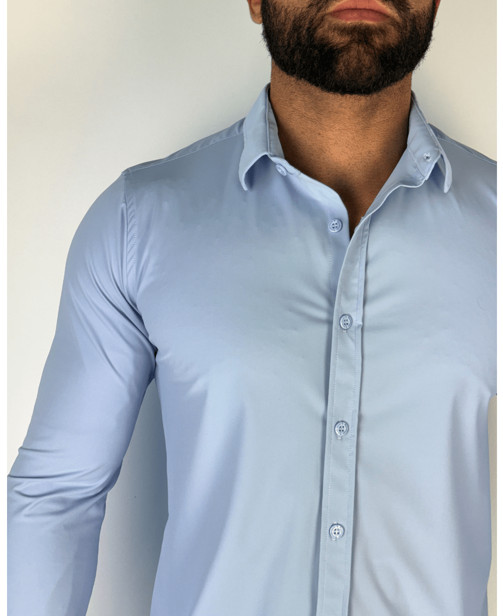 Camisa Social Manga longa Azul Fibra de Bambu - Paladhos