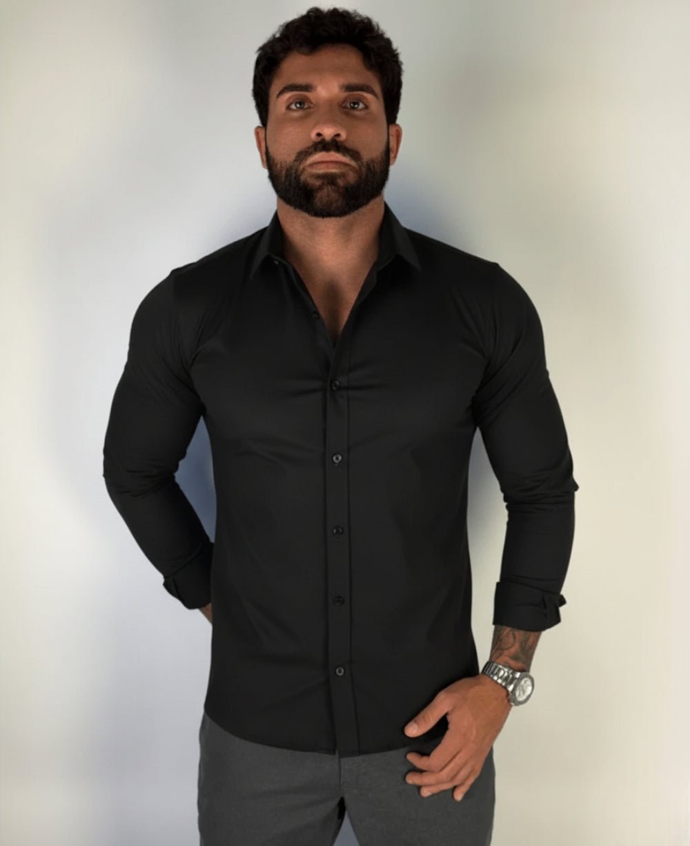 Camisa Social Manga longa Preto Fibra de Bambu - Paladhos