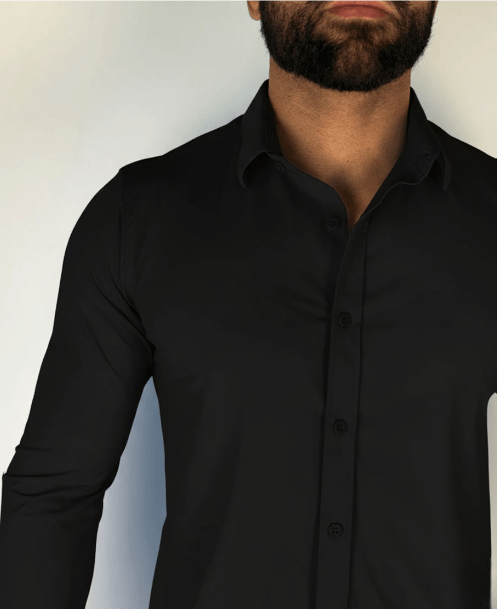 Camisa Social Manga longa Preto Fibra de Bambu - Paladhos