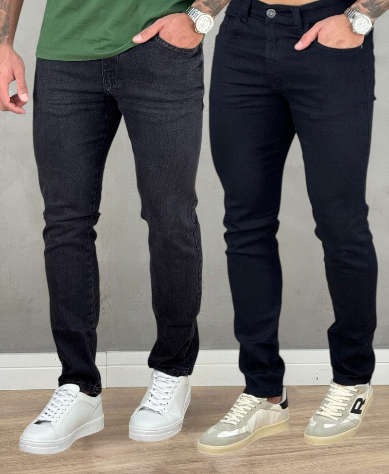 Kit 2 Calças Preta e Mescla Jeans Masculino Slim - Keep Work