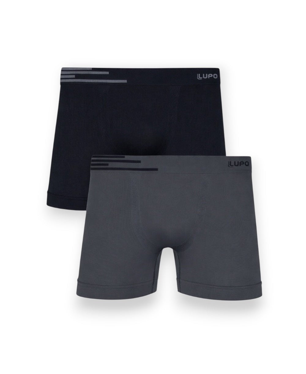 Kit 2 Cuecas Boxer Cinza e Preto Masculina Sem Costura Microfibra - Lupo