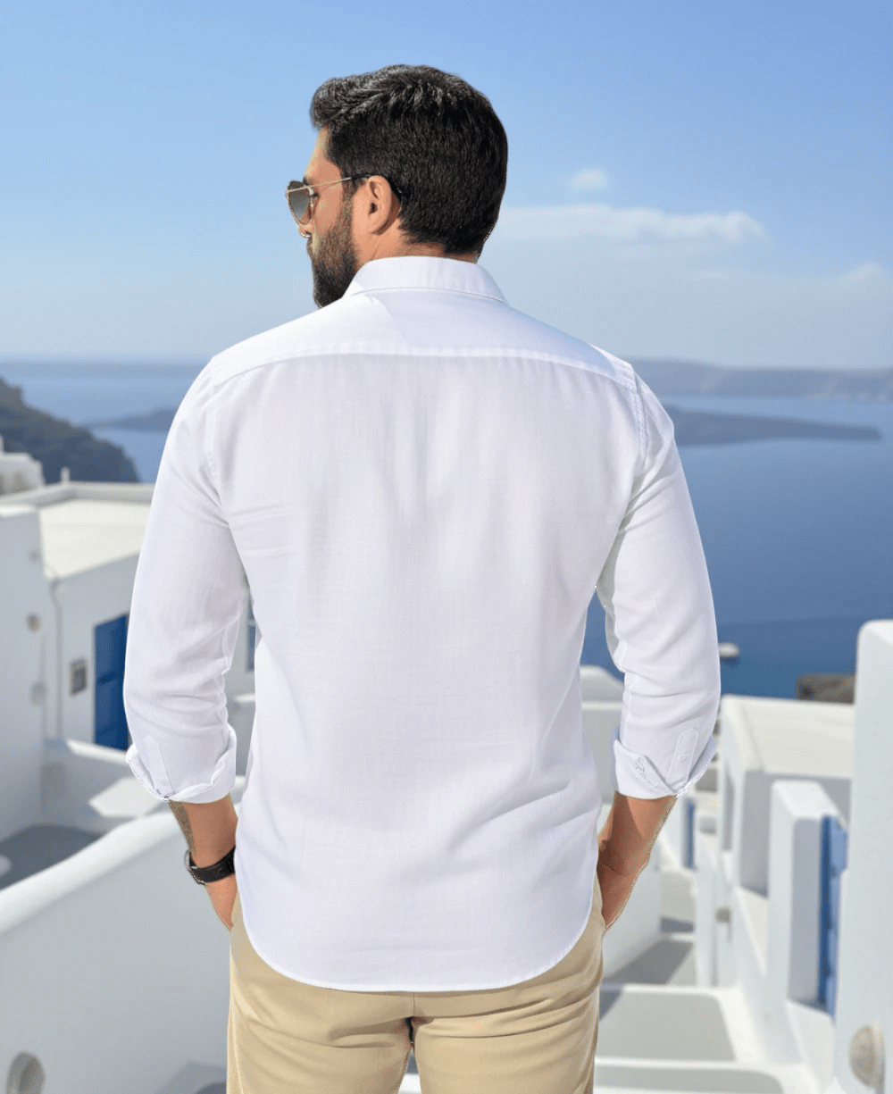 Camisa Linen Branco Masculina Linho - Per Pochi