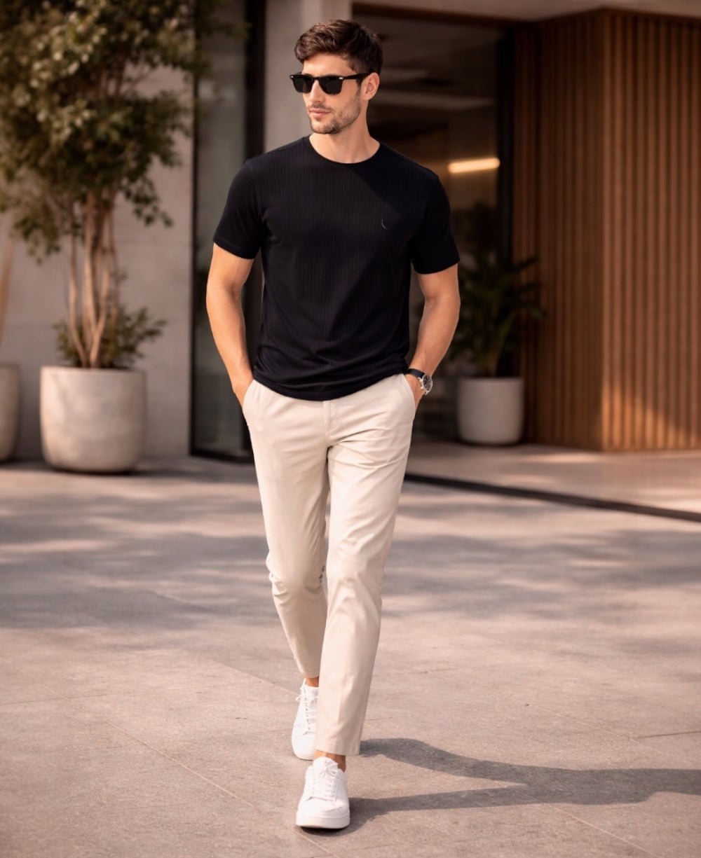 Camiseta Preta Masculina Slim Canelada - Reserva