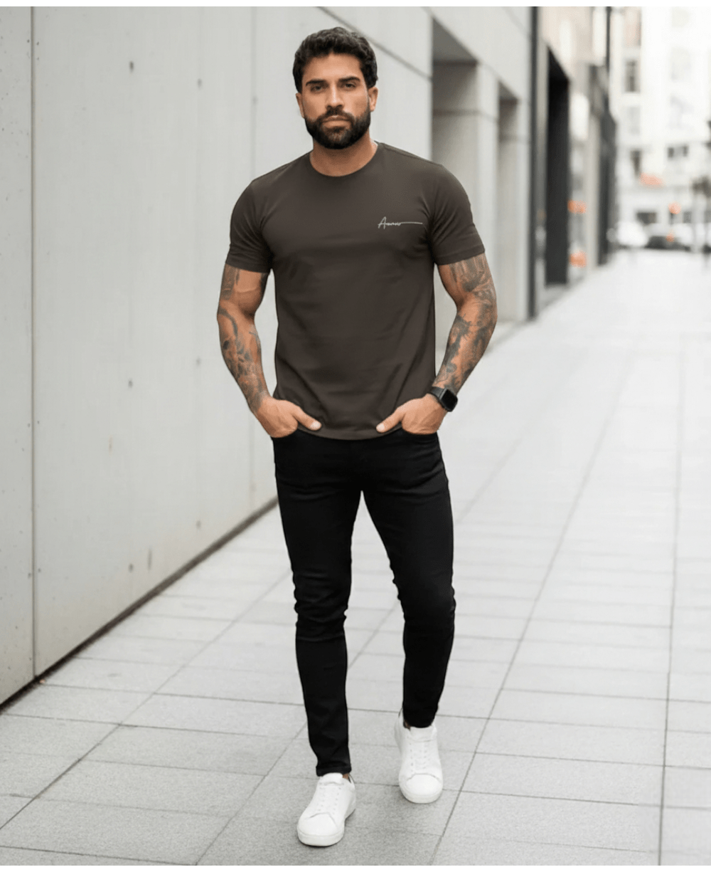 Camiseta Café Masculina Malha Regular - Aramis