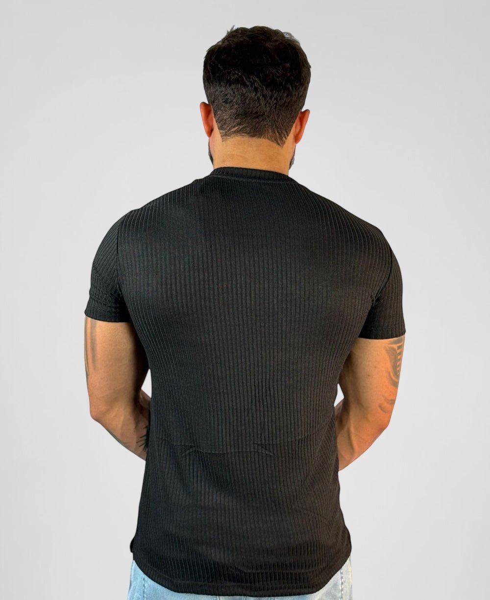 Camiseta Trico Canelado Preto Manga Curta - Paladho's Jeans Wear