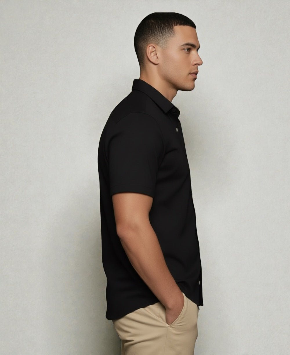 Camisa Preta Masculina Manga Curta - Per Pochi