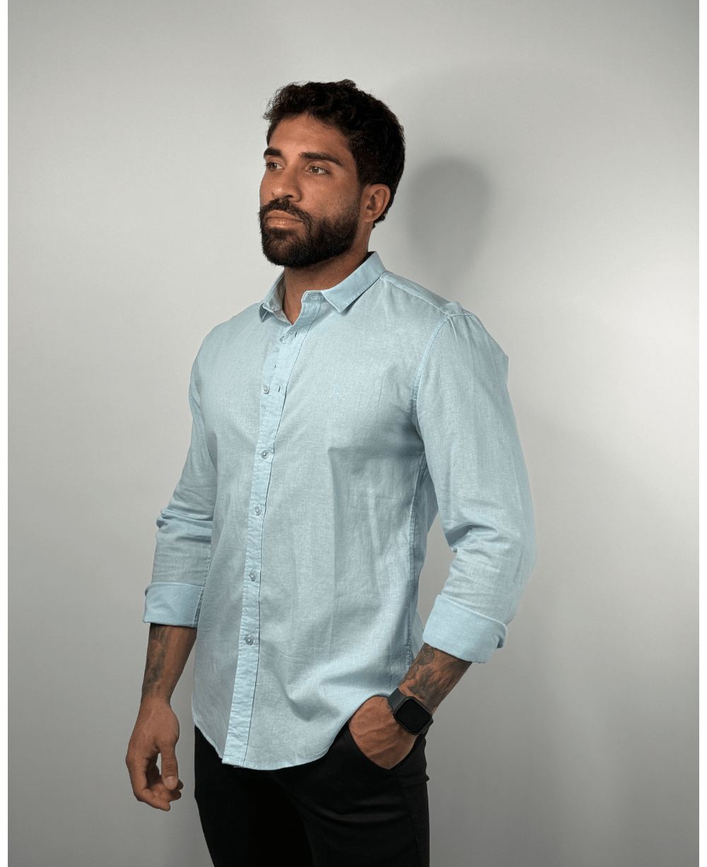 Camisa Linen Azul Bebê Masculino Linho - Per Pochi