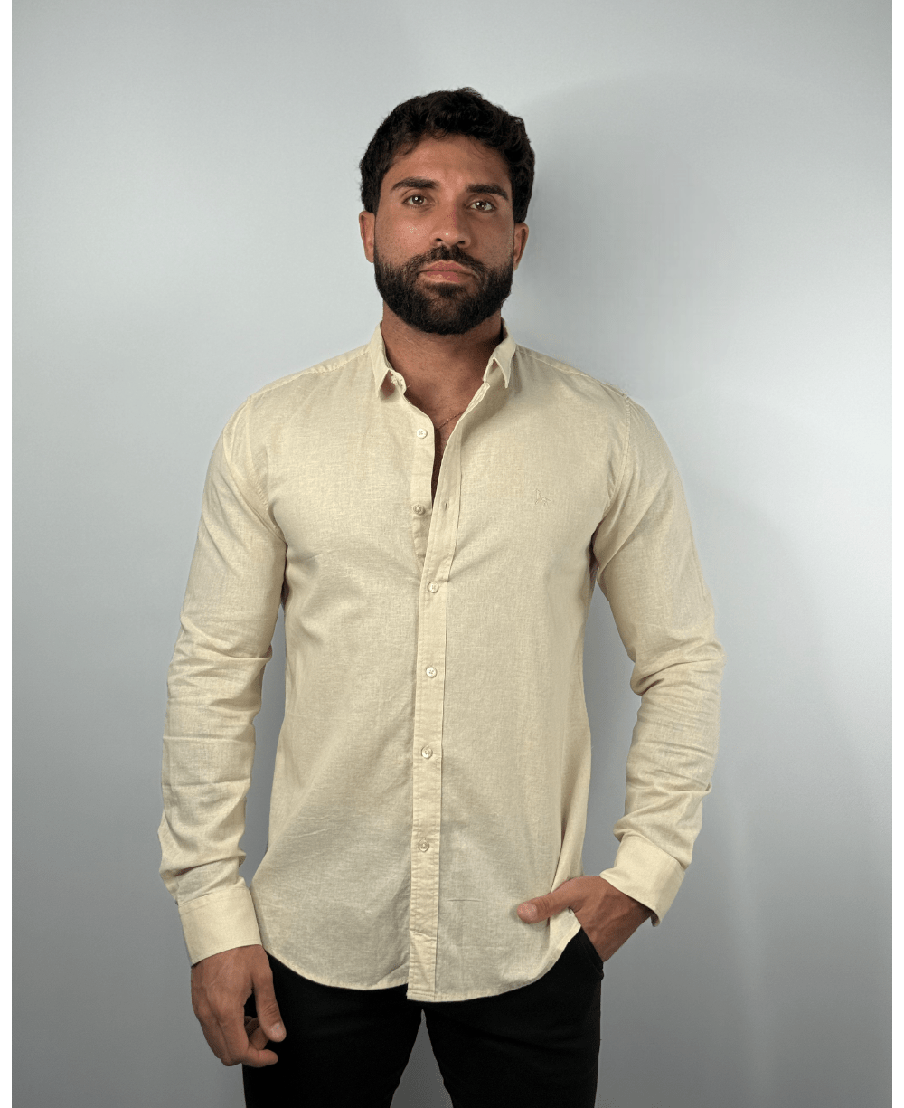 Camisa Linen Areia Masculino Linho- Per Pochi
