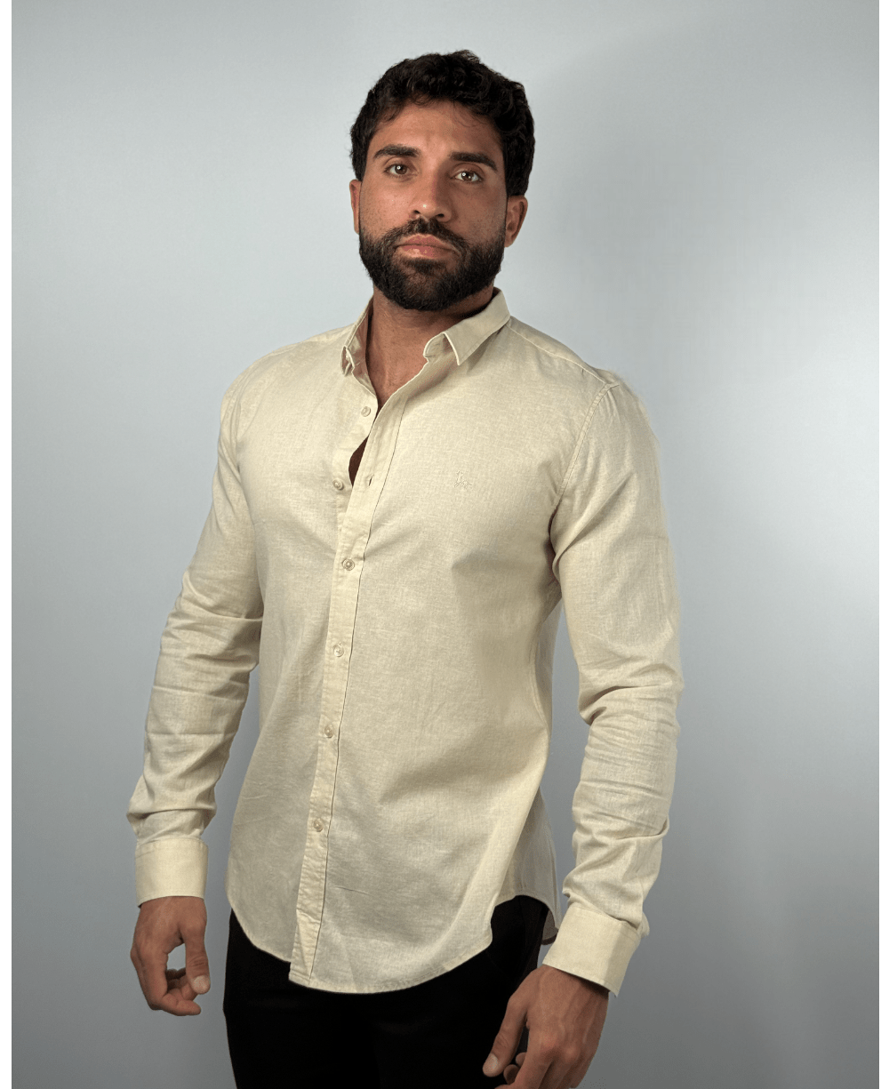 Camisa Linen Areia Masculino Linho- Per Pochi