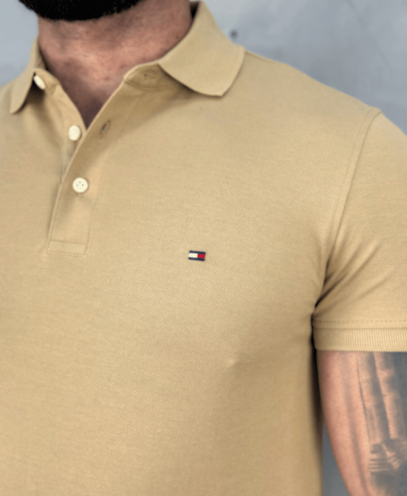 Camisa Polo Bege Masculina 1985 Slim Fit - Tommy Hilfiger