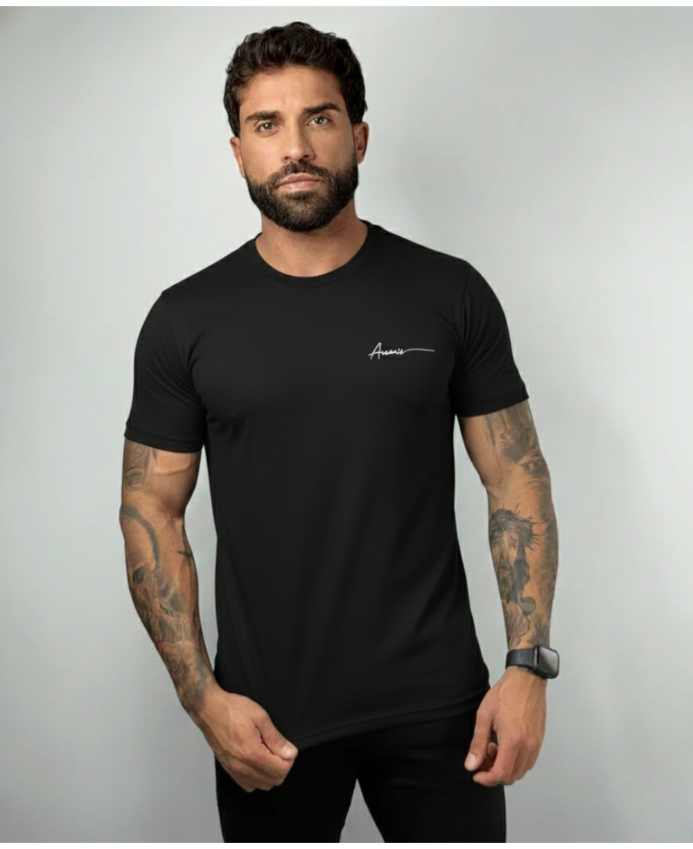 Camiseta Masculina Preto Malha Regular - Aramis