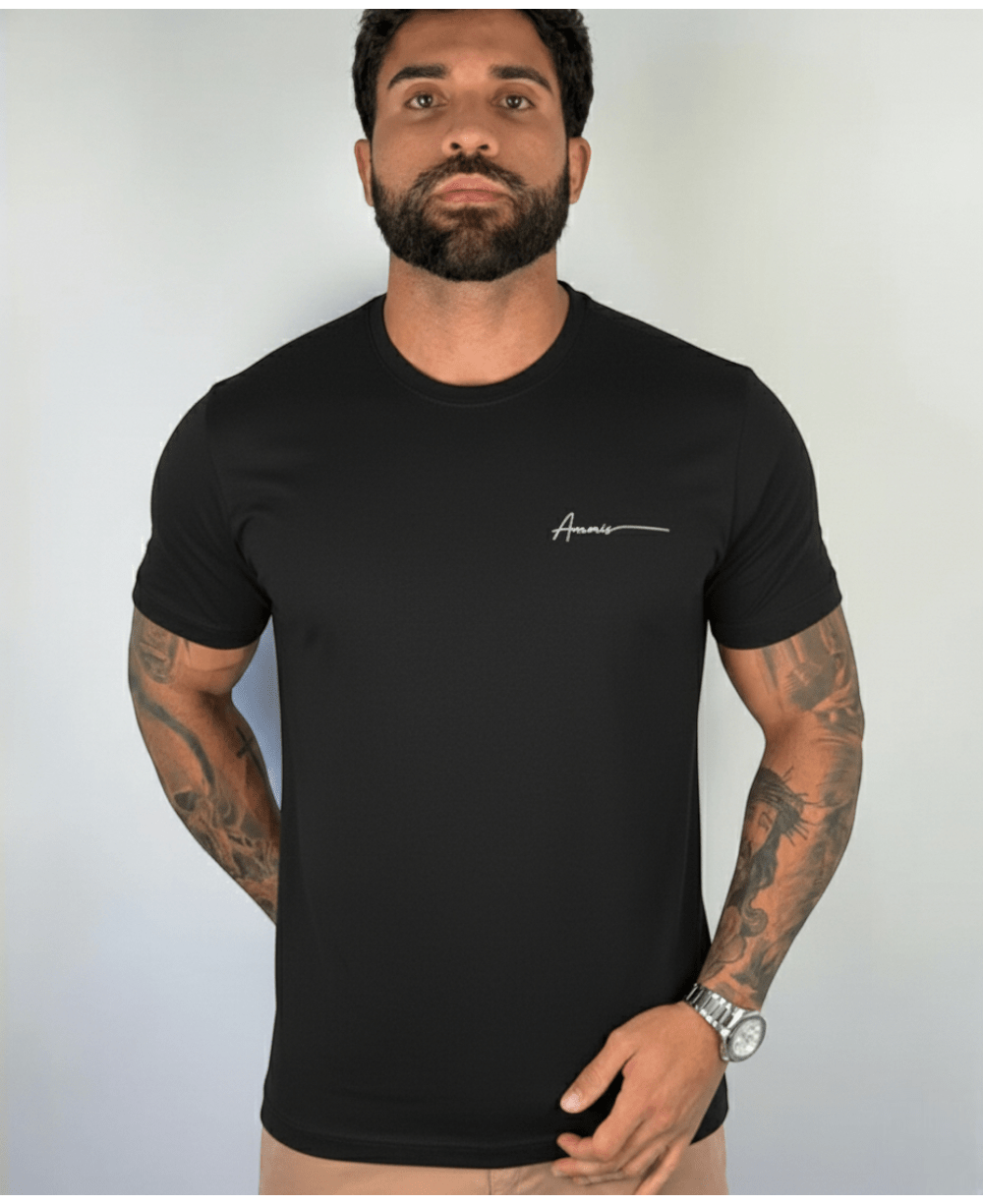 Camiseta Masculina Preto Malha Regular - Aramis