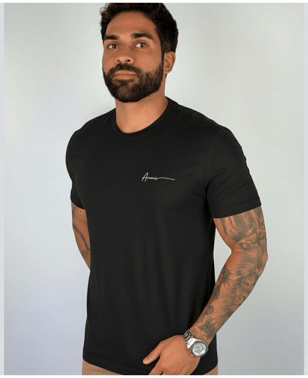 Camiseta Masculina Preto Malha Regular - Aramis