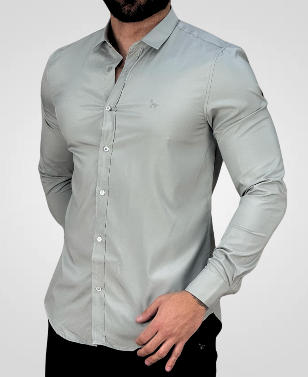 Camisa Social Cinza Claro Masculina Tecnológico - Per Pochi