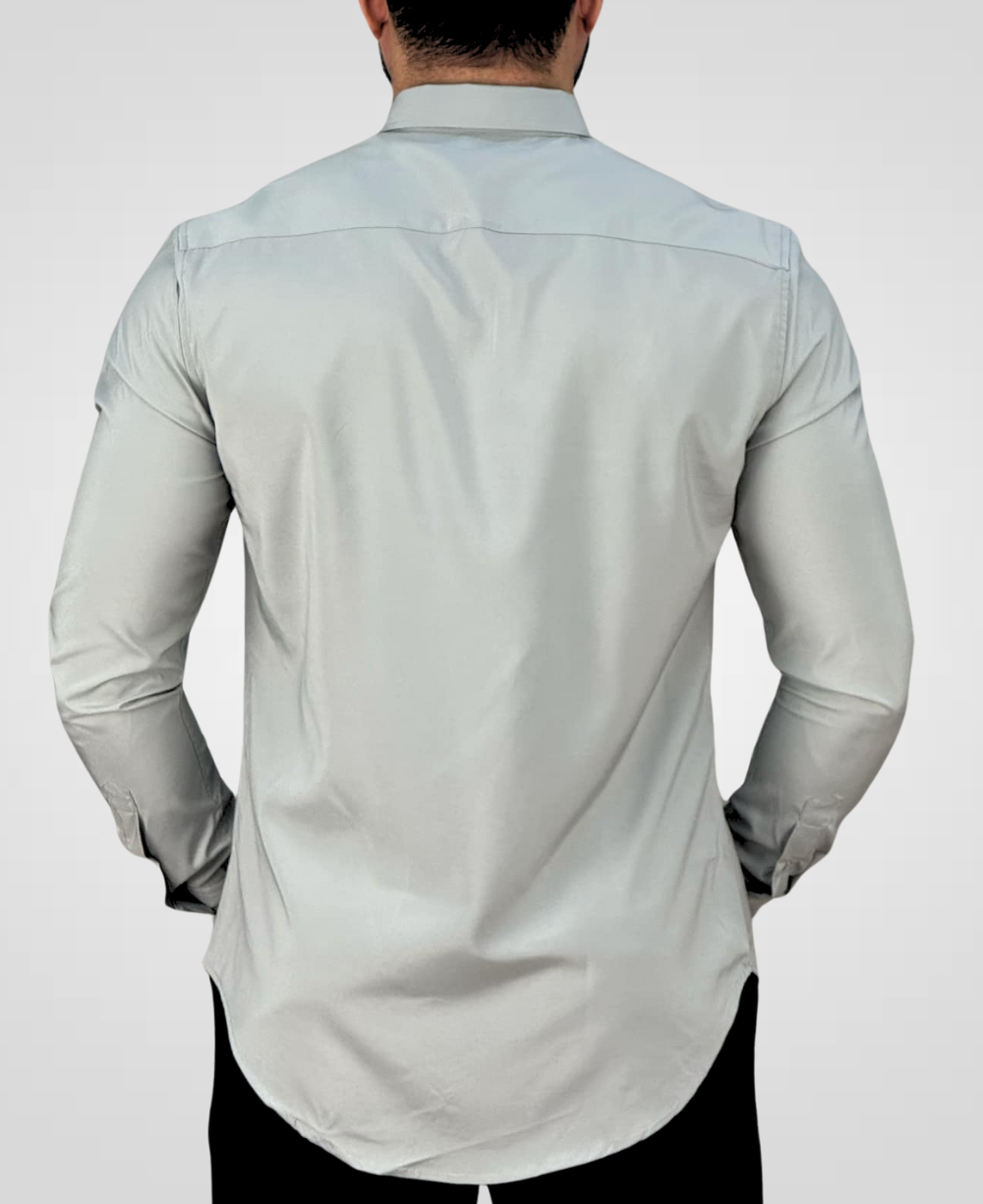 Camisa Social Cinza Claro Masculina Tecnológico - Per Pochi