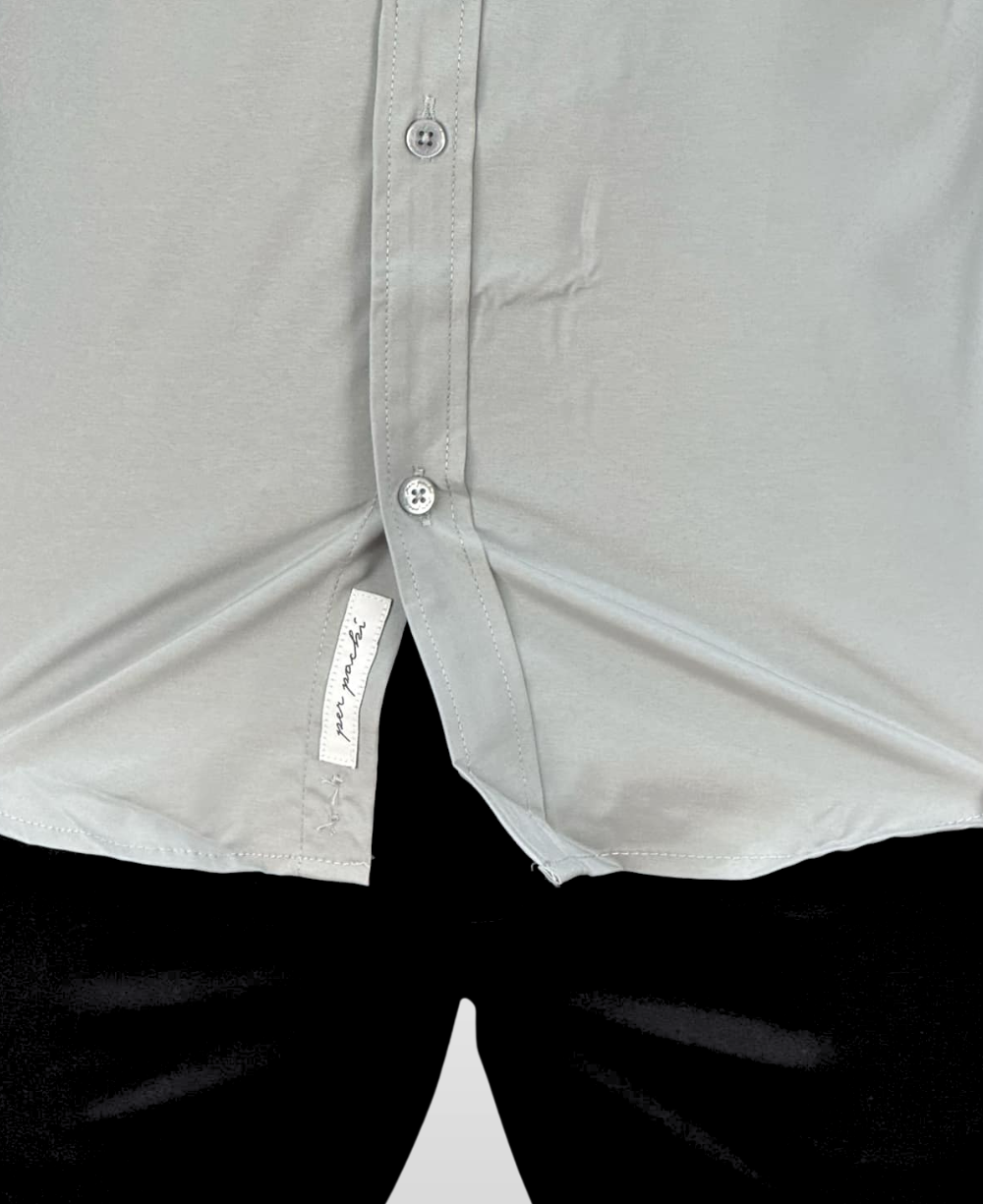 Camisa Social Cinza Claro Masculina Tecnológico - Per Pochi