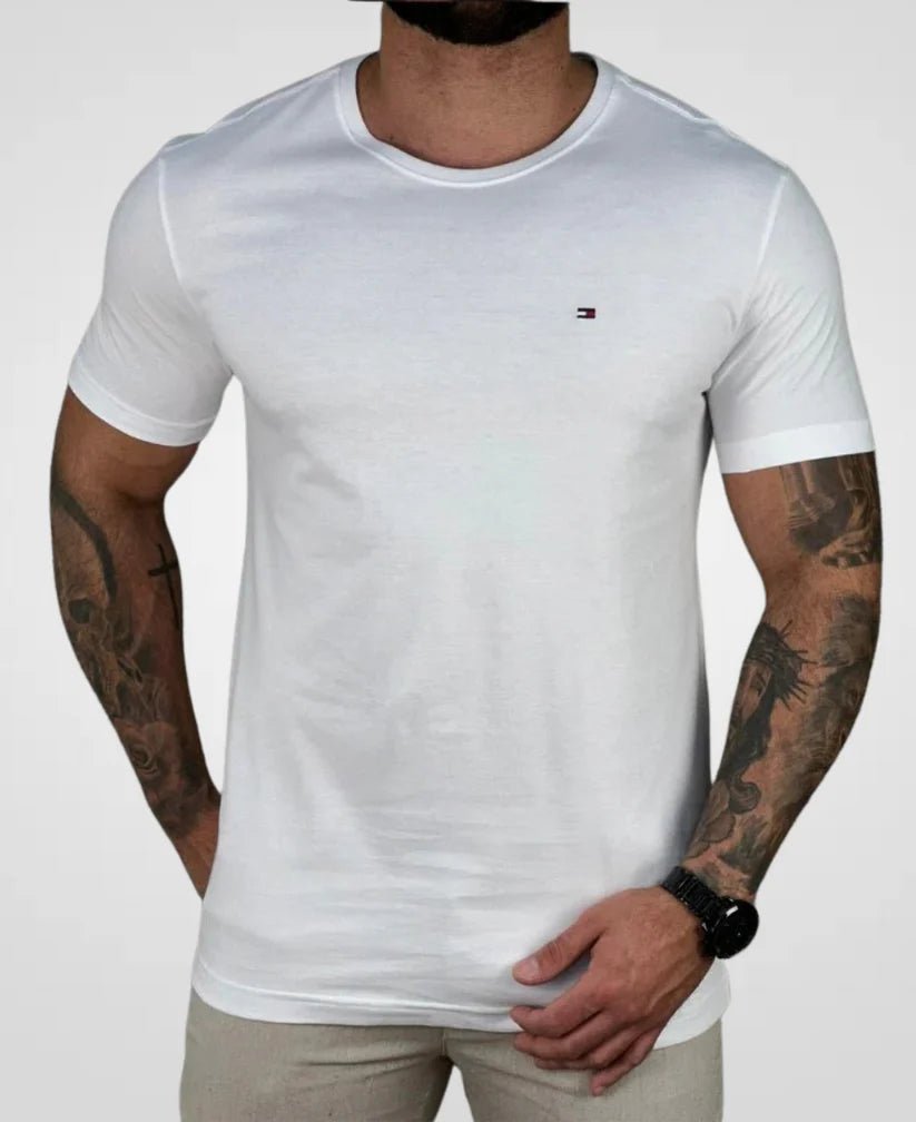 Kit 2 Camisetas Azul Marinho e Branco Masculino Pima - Tommy Hilfiger