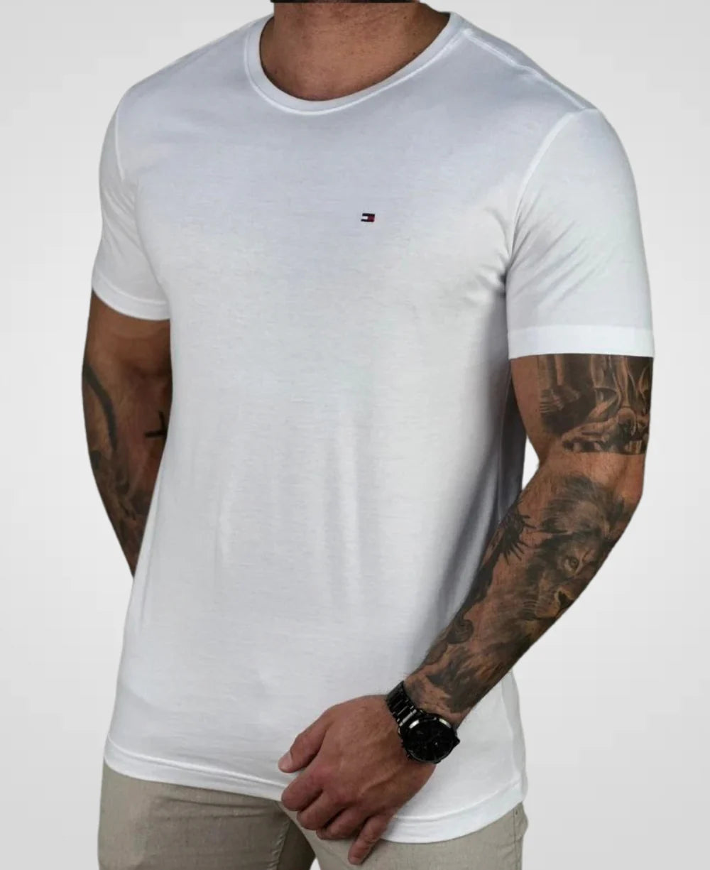 Kit 2 Camisetas Azul Marinho e Branco Masculino Pima - Tommy Hilfiger