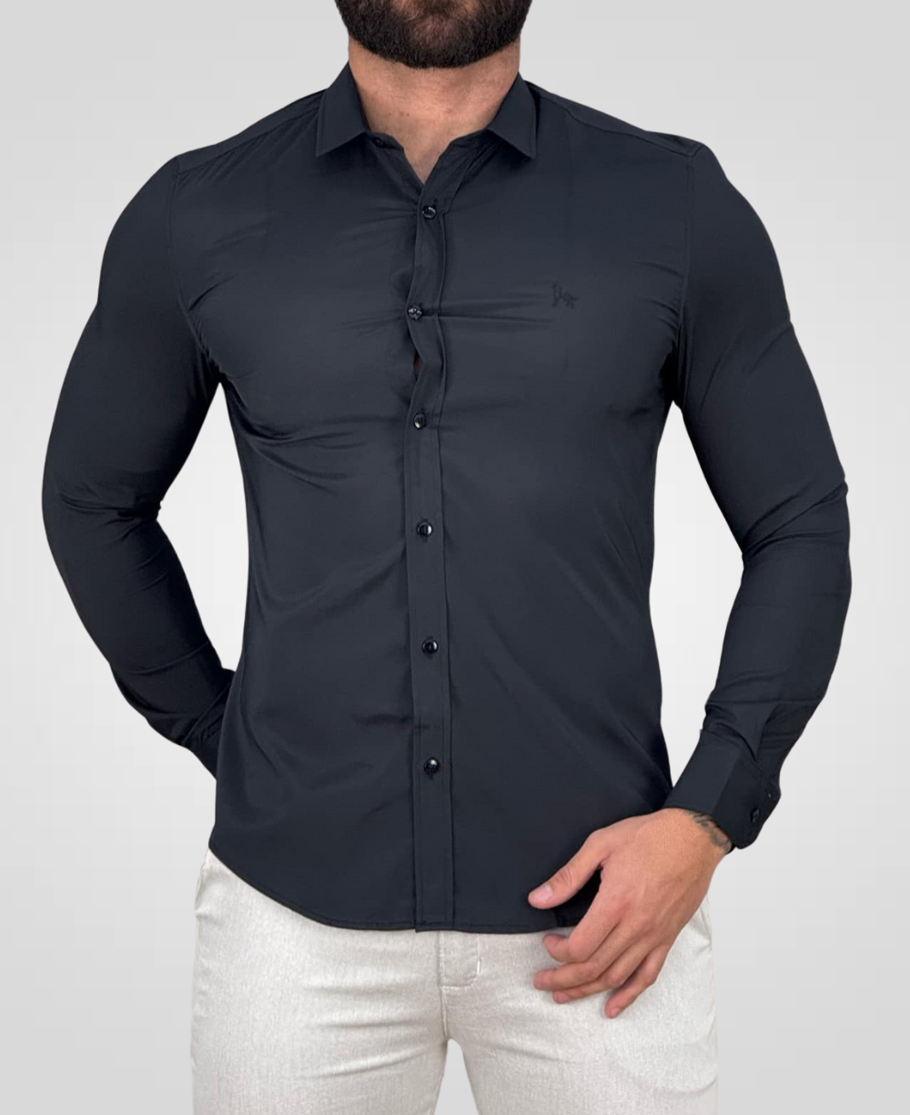 Camisa Social Preto Masculina Tecnológica - Per Pochi