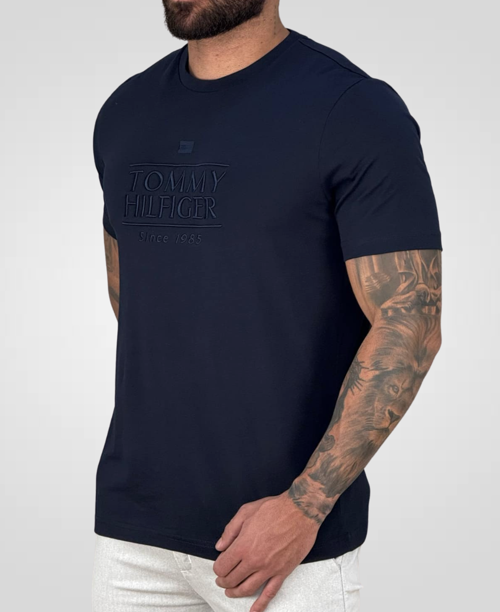 Camiseta Azul Marinho Masculina Pique Interlock - Tommy Hilfiger