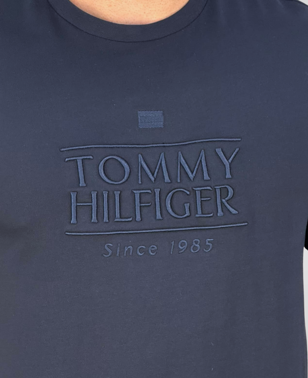 Camiseta Azul Marinho Masculina Pique Interlock - Tommy Hilfiger