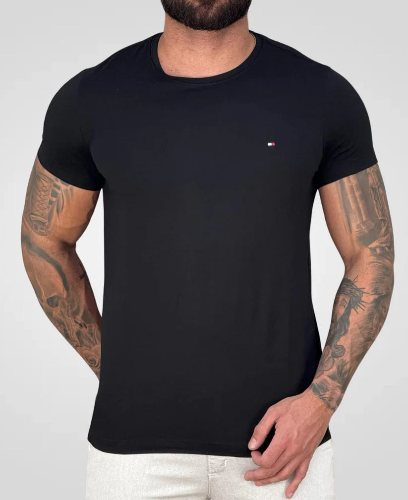Kit 2 Camisetas Azul Marinho e Preto Masculino Pima - Tommy Hilfiger