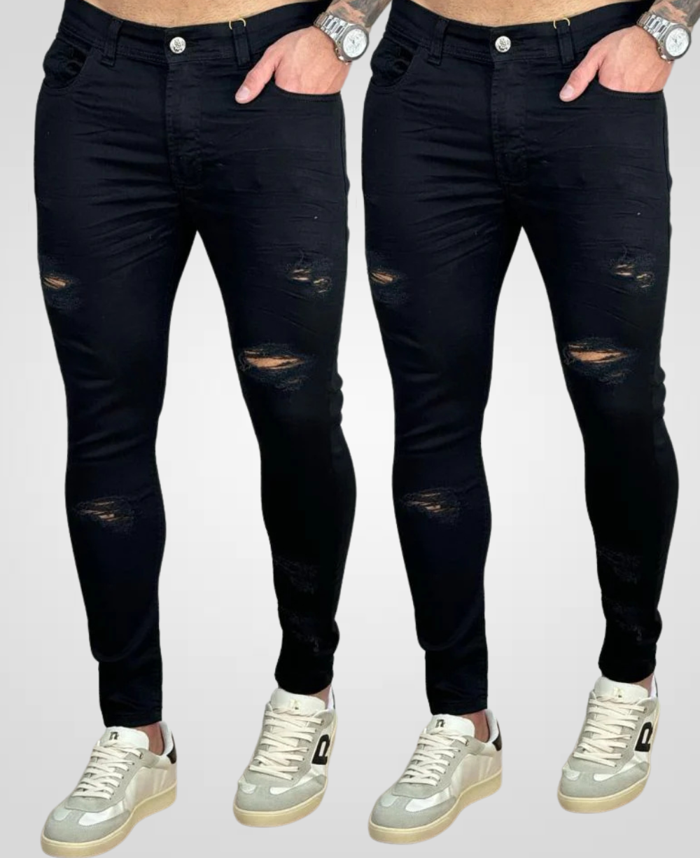 Kit 2 Calças Jeans Preto Destroed Skinny - City Denim