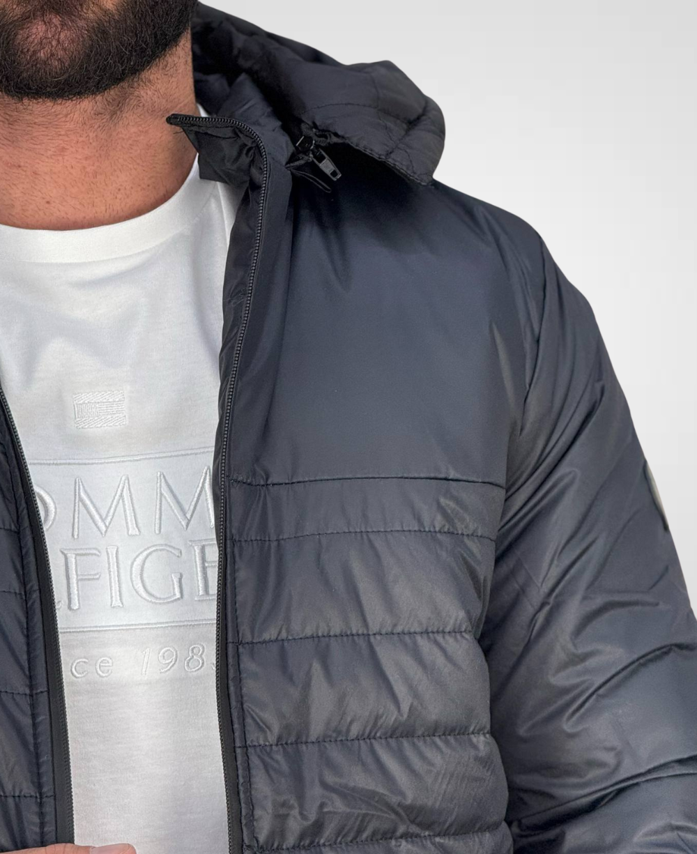 Jaqueta Puffer Preto Com Touca Masculina - Rock & Soda