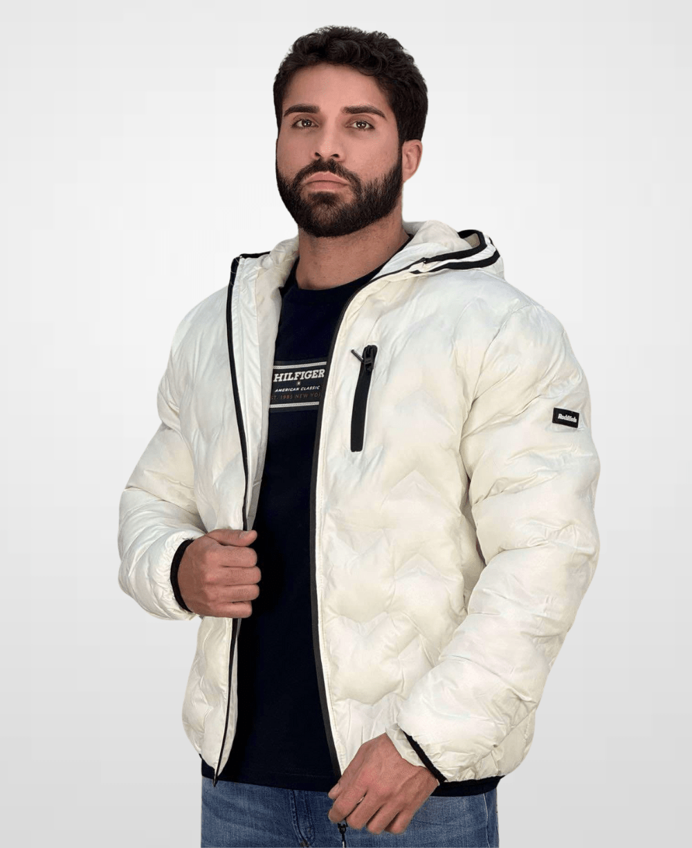 Jaqueta Puffer Branco Com Touca Masculina - Rock & Soda