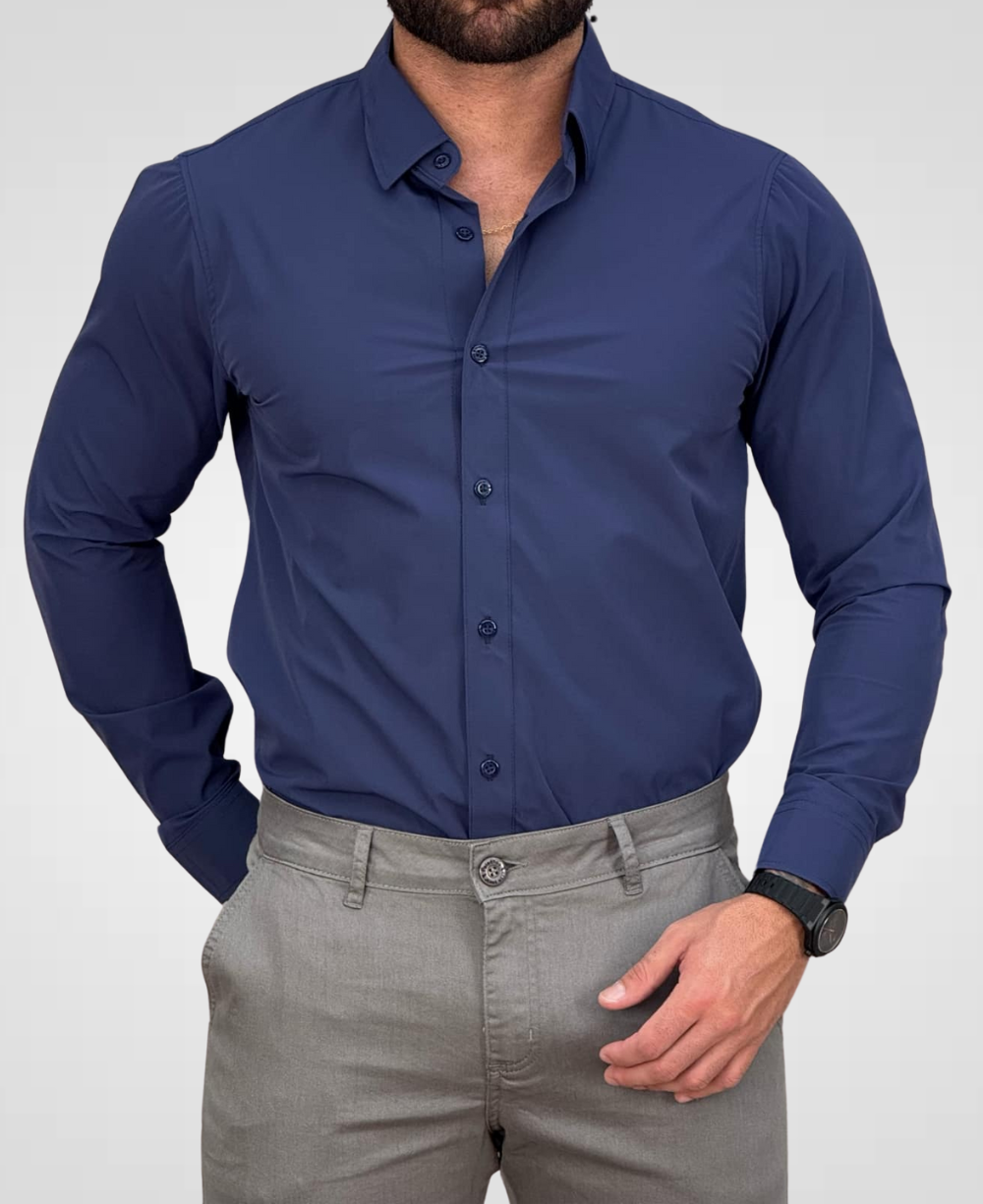 Camisa Social Azul Marinho Tecnológica Impermeável- Paladho's