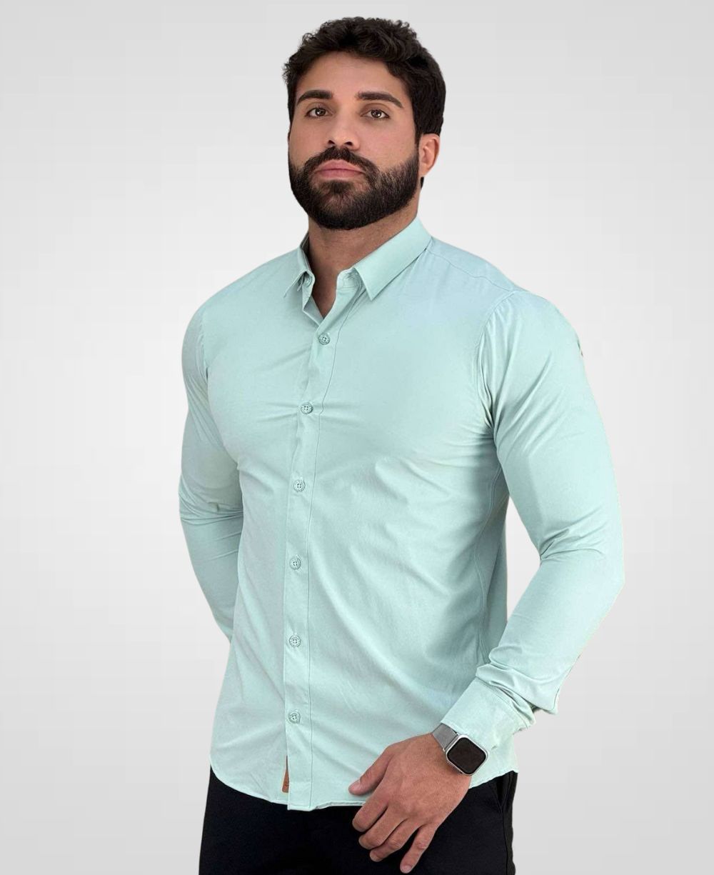 Camisa Social Verde Agua Tecnológica Impermeável-Paladho's