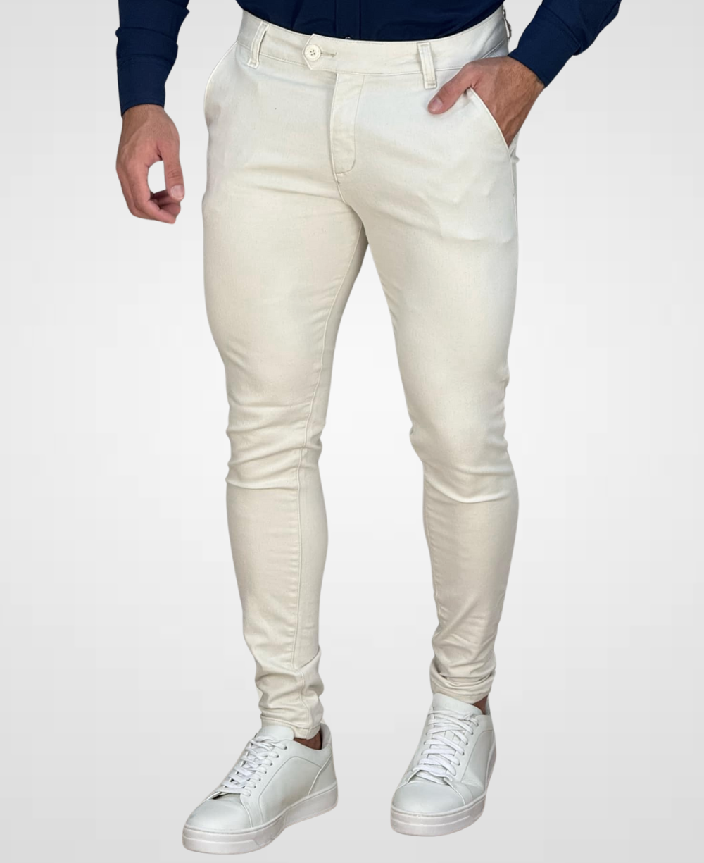 Calça Alfaiataria Creme Masculina Super Skinny - Paladho´s