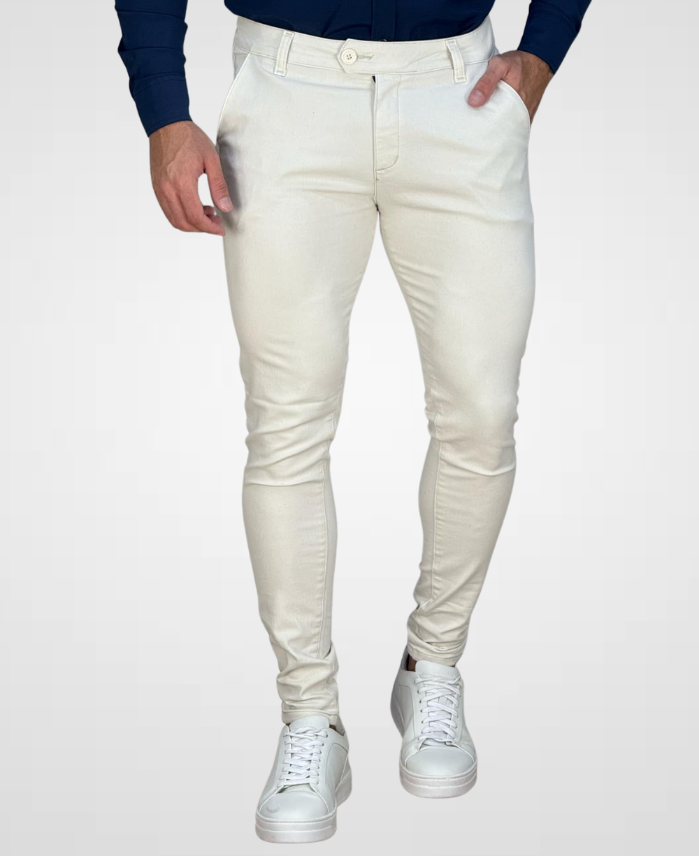 Calça Alfaiataria Creme Masculina Super Skinny - Paladho´s