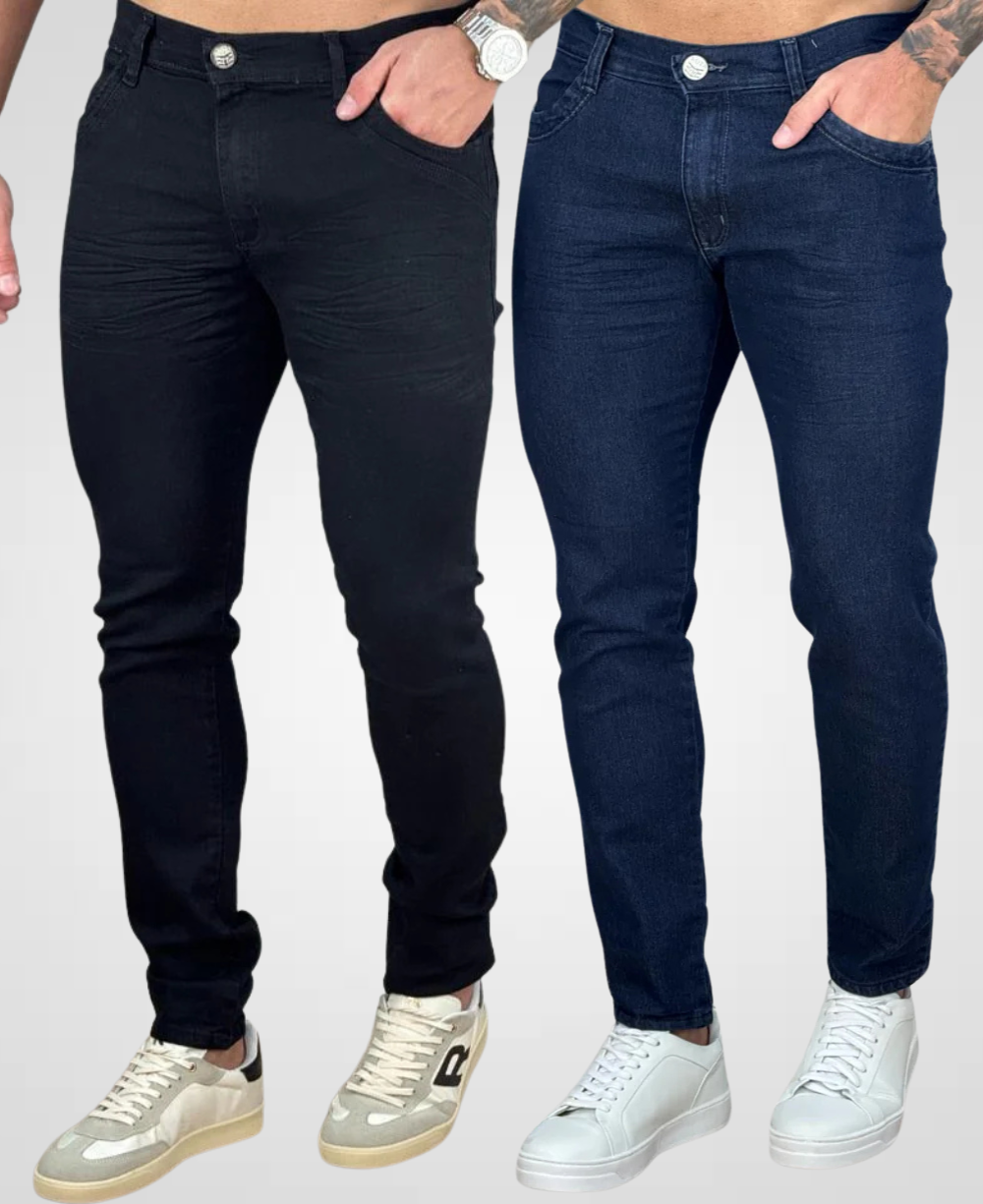 Kit 2 Calças Jeans Preto e Escura Masculino Skinny - Rota 77